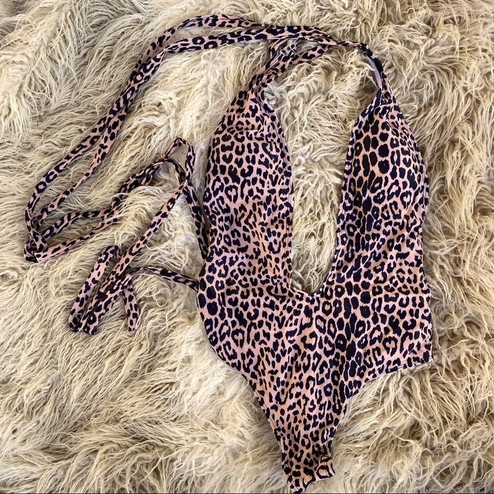 Low Plunge Leopard Print Swimsuit -Medium